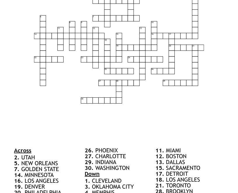 NBA Teams Crossword WordMint