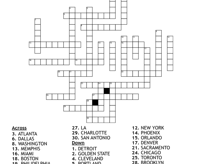 NBA Teams Crossword WordMint