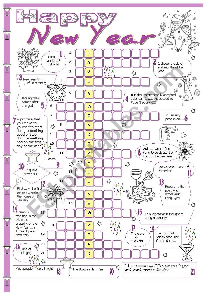 New Year Crossword ESL Worksheet By Tecus New Year Crossword ESL Worksheet By Tecus
