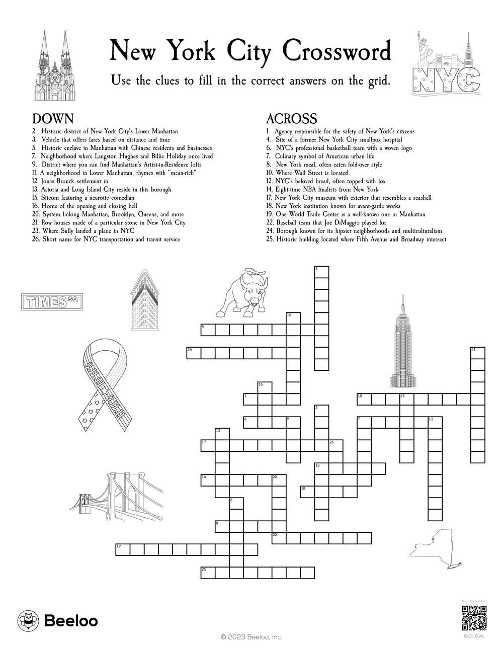 New York City Crossword Beeloo Printable Crafts And Activities For Kids New York City Crossword Beeloo Printable Crafts And Activities For Kids