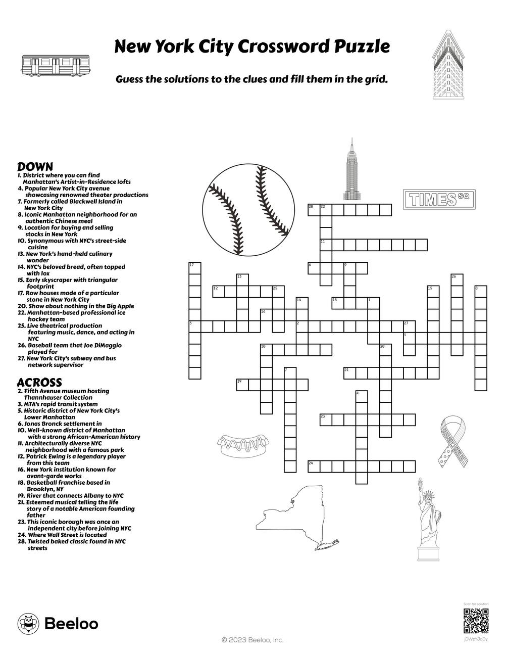 New York City Crossword Puzzle Beeloo Printable Crafts And Activities For Kids New York City Crossword Puzzle Beeloo Printable Crafts And Activities For Kids