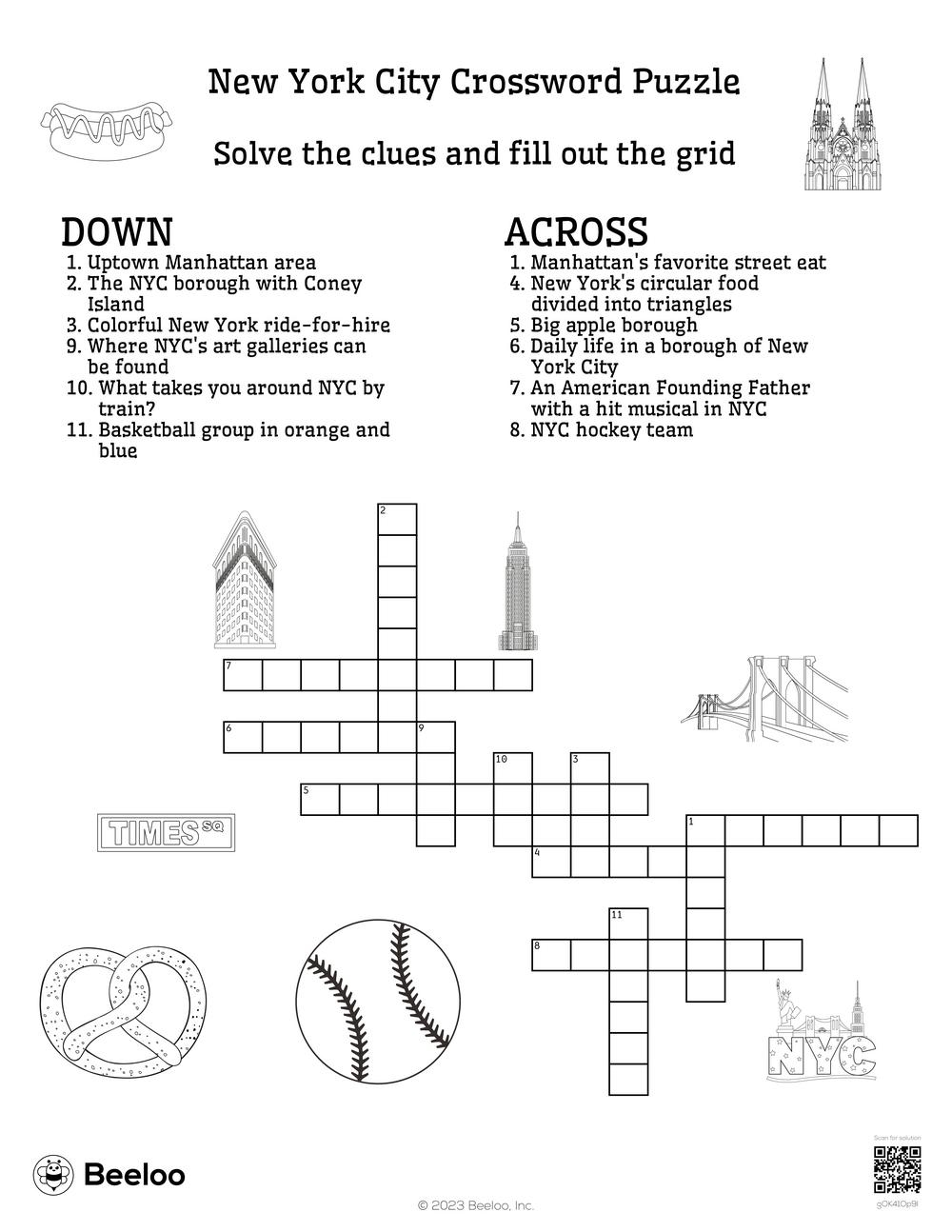New York City Crossword Puzzle Beeloo Printable Crafts And Activities For Kids New York City Crossword Puzzle Beeloo Printable Crafts And Activities For Kids