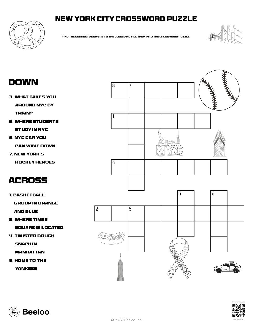 New York City Crossword Puzzle Beeloo Printable Crafts And Activities For Kids New York City Crossword Puzzle Beeloo Printable Crafts And Activities For Kids