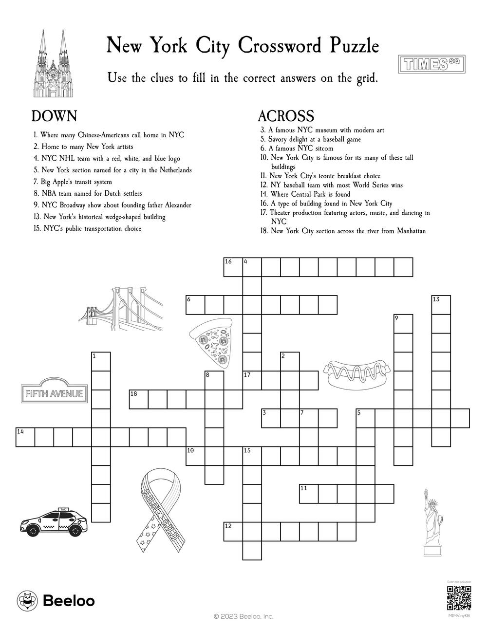 New York City Crossword Puzzle Beeloo Printable Crafts And Activities For Kids