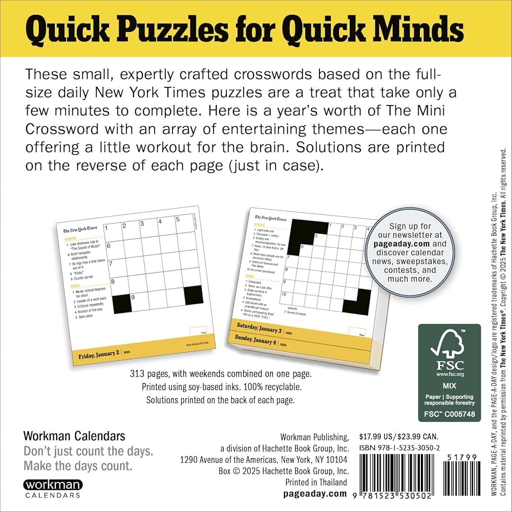 New York Times Mini Crossword Page A Day Calendar 2026 For Crossword Beginners And Puzzle Pros Workman Calendars Fagliano Joel 9781523530502 Amazon Books New York Times Mini Crossword Page A Day Calendar 2026 For Crossword Beginners And Puzzle Pros Workman Calendars Fagliano Joel 9781523530502 Amazon Books