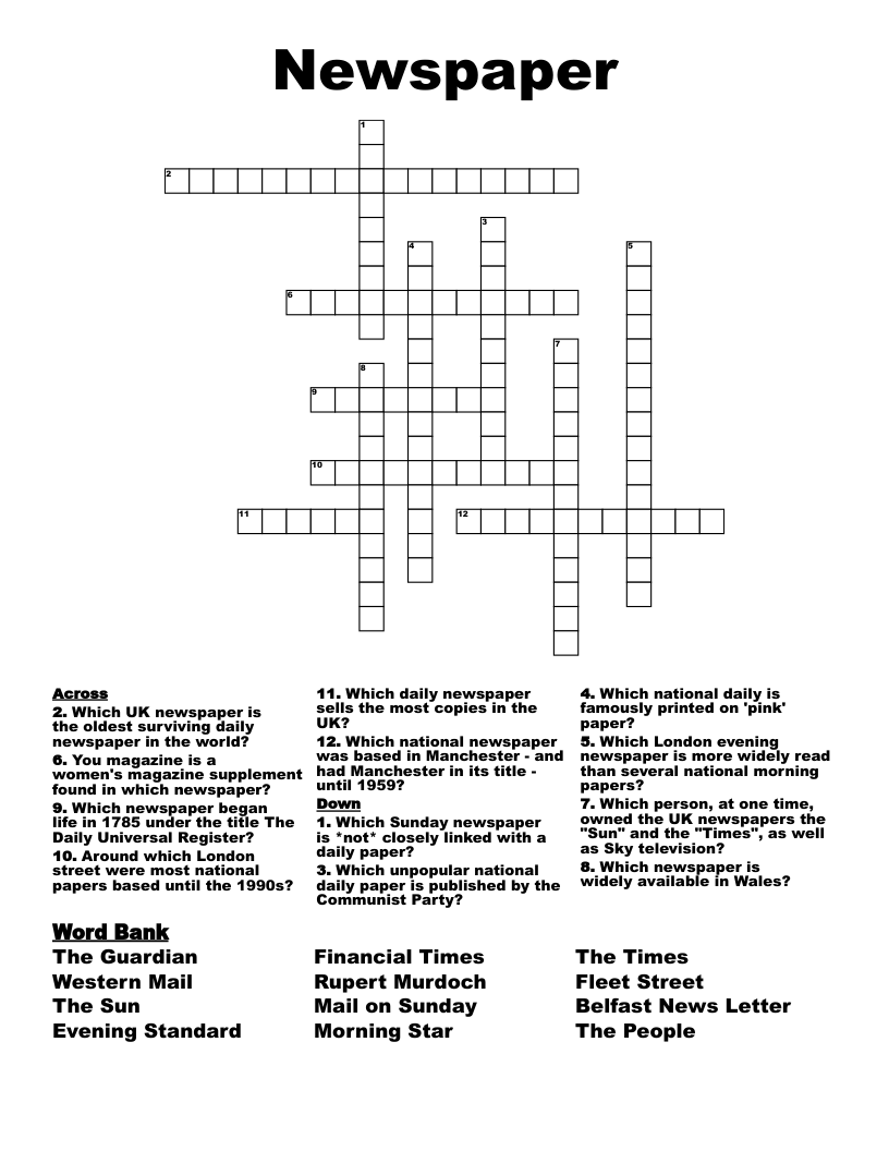 Newspaper Crossword WordMint
