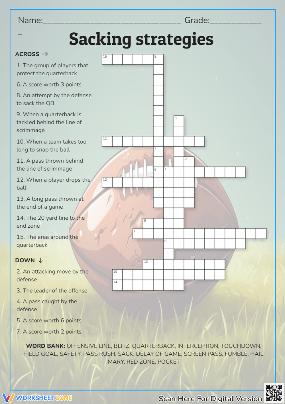NFL Crossword Puzzle Worksheets Printable NFL Crossword Puzzle Worksheets Printable
