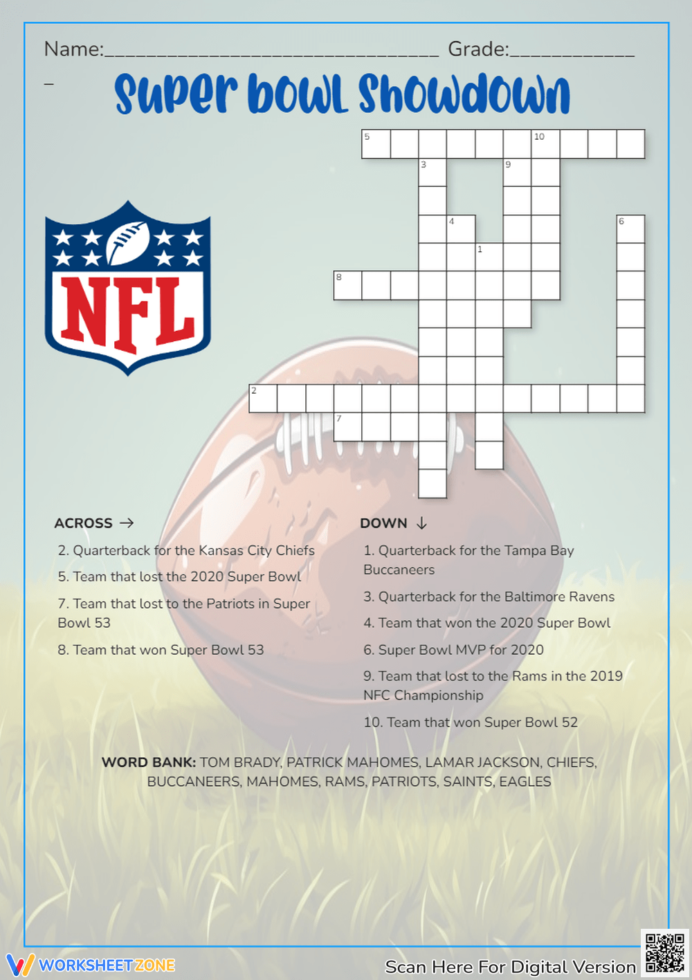 NFL Crossword Puzzle Worksheets Printable NFL Crossword Puzzle Worksheets Printable