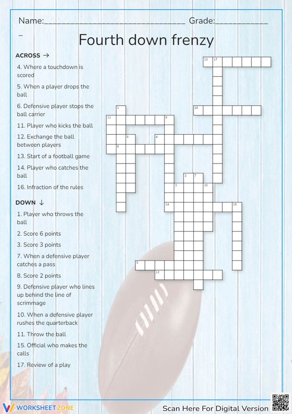 NFL Crossword Puzzle Worksheets Printable NFL Crossword Puzzle Worksheets Printable