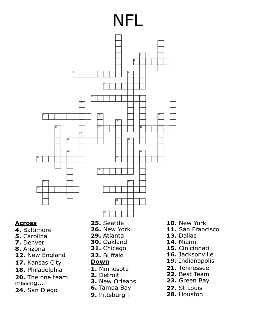 NFL Crossword WordMint NFL Crossword WordMint