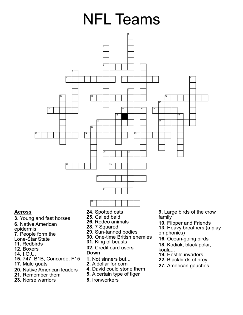 NFL Teams Crossword WordMint NFL Teams Crossword WordMint