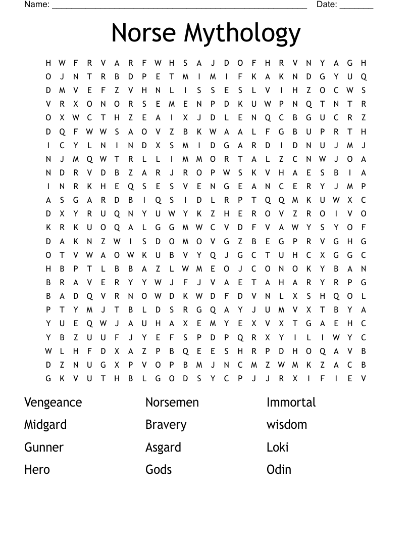 Norse Mythology Word Search WordMint