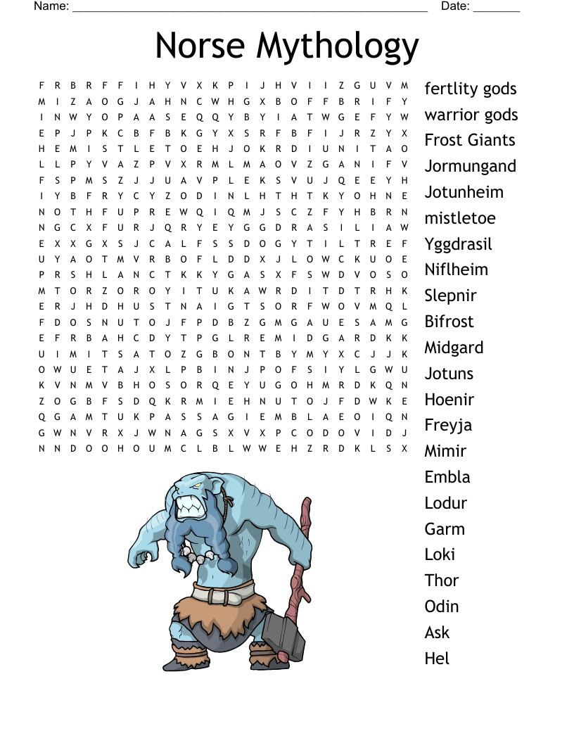Norse Mythology Word Search WordMint