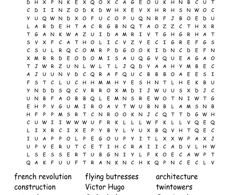 Notre Dame Cathedral Word Search WordMint