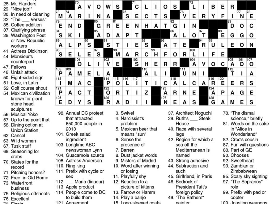 November 2013 Crossword Puzzle Answer Key Washingtonian