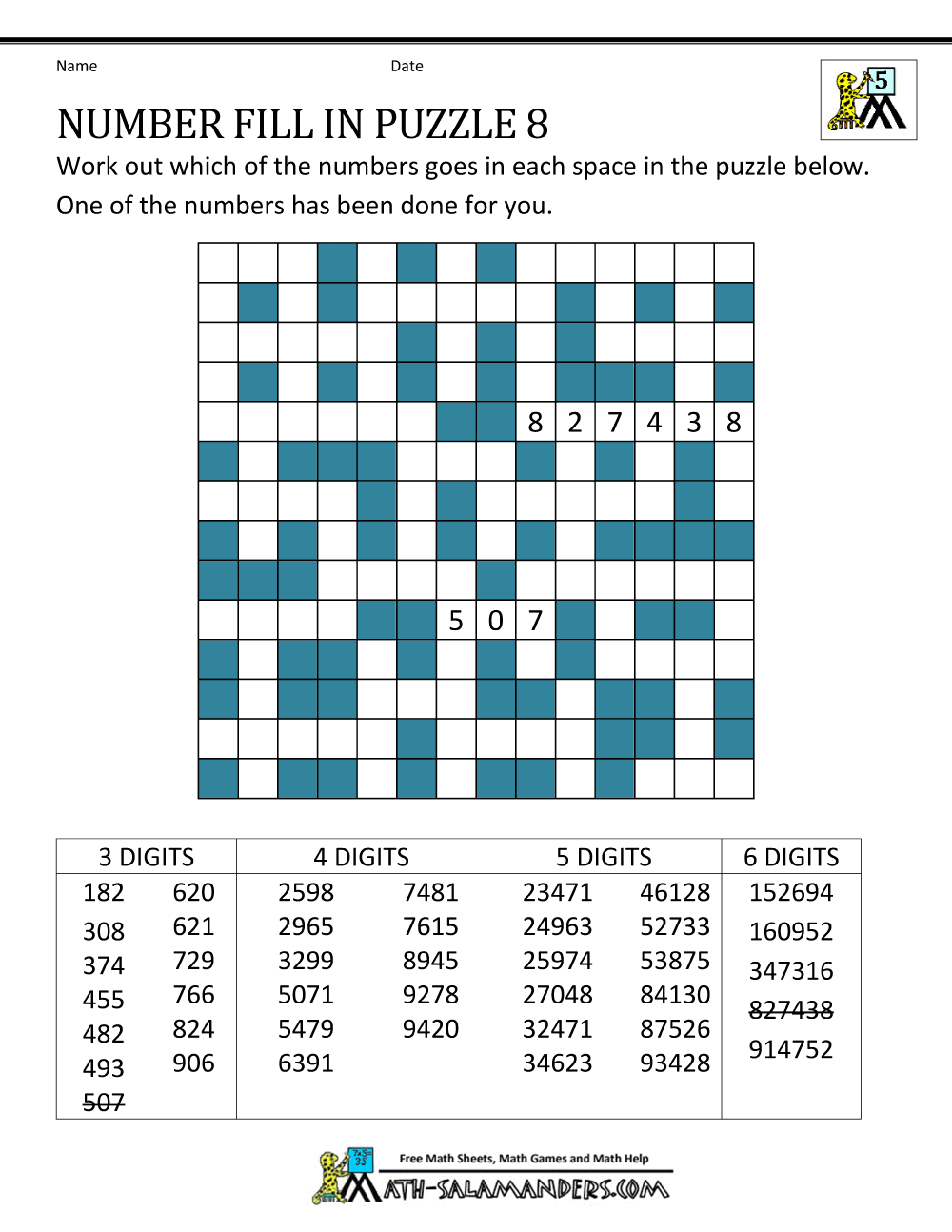 Number Fill In Puzzles Worksheets Library