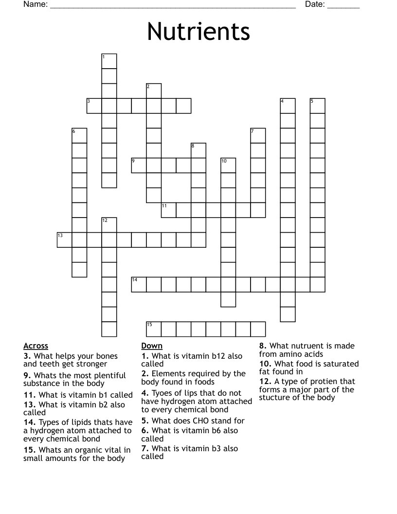 Nutrients Crossword WordMint Nutrients Crossword WordMint