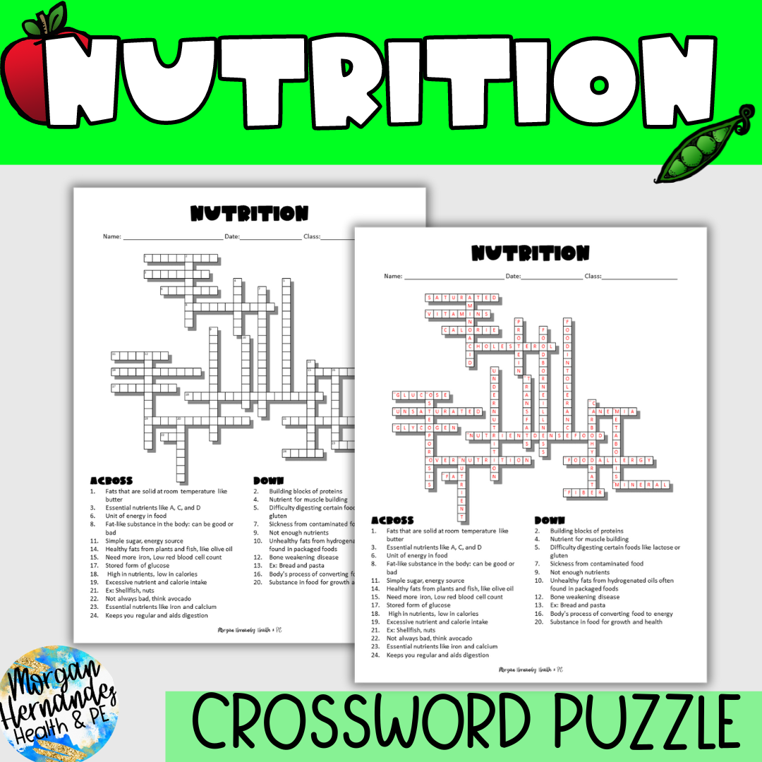 Nutrition Crossword Puzzle Made By Teachers Nutrition Crossword Puzzle Made By Teachers