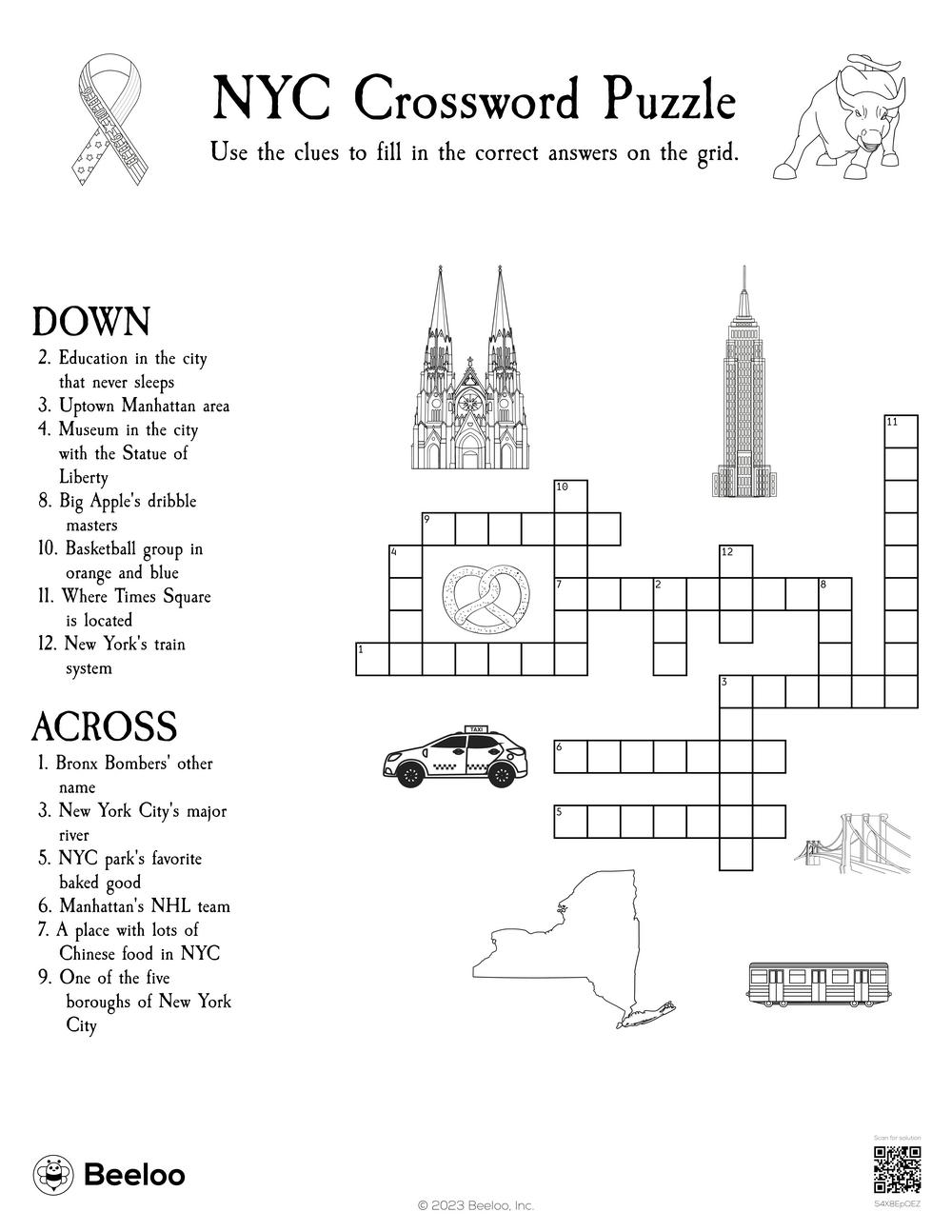 NYC Crossword Puzzle Beeloo Printable Crafts And Activities For Kids NYC Crossword Puzzle Beeloo Printable Crafts And Activities For Kids