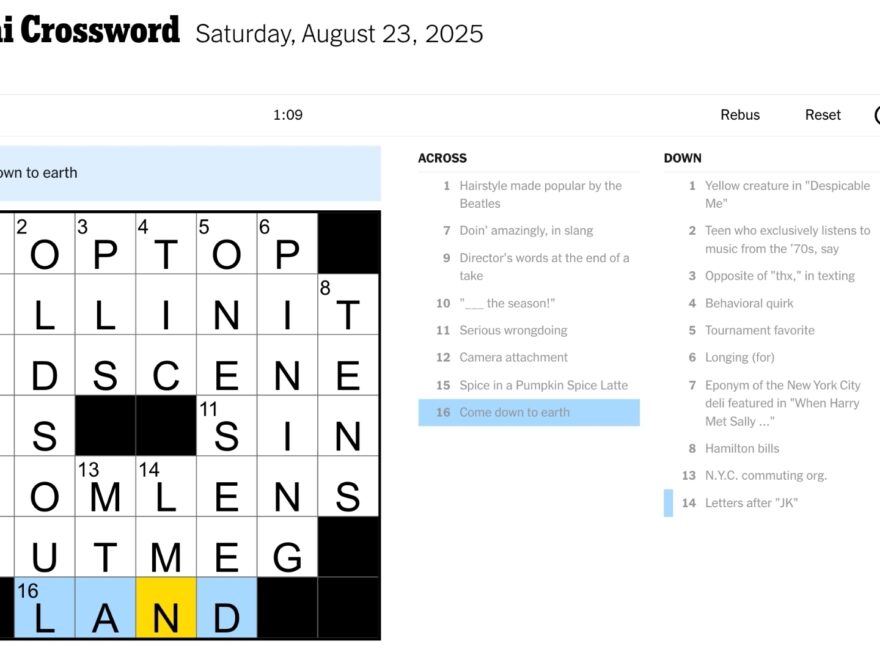 NYT Mini Crossword Answers Today August 23 2025 Clues Solutions
