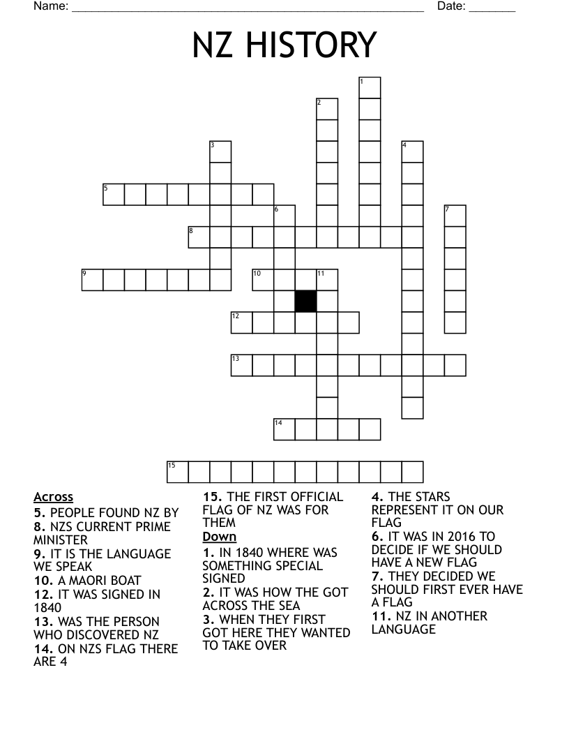 NZ HISTORY Crossword WordMint Worksheets Library