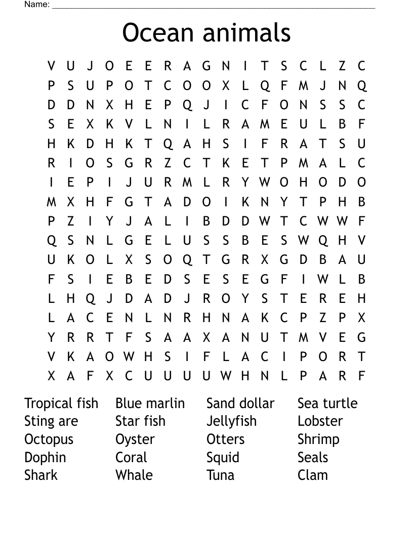 Oceans Crossword Puzzle Printable Oceans Crossword Puzzle Printable