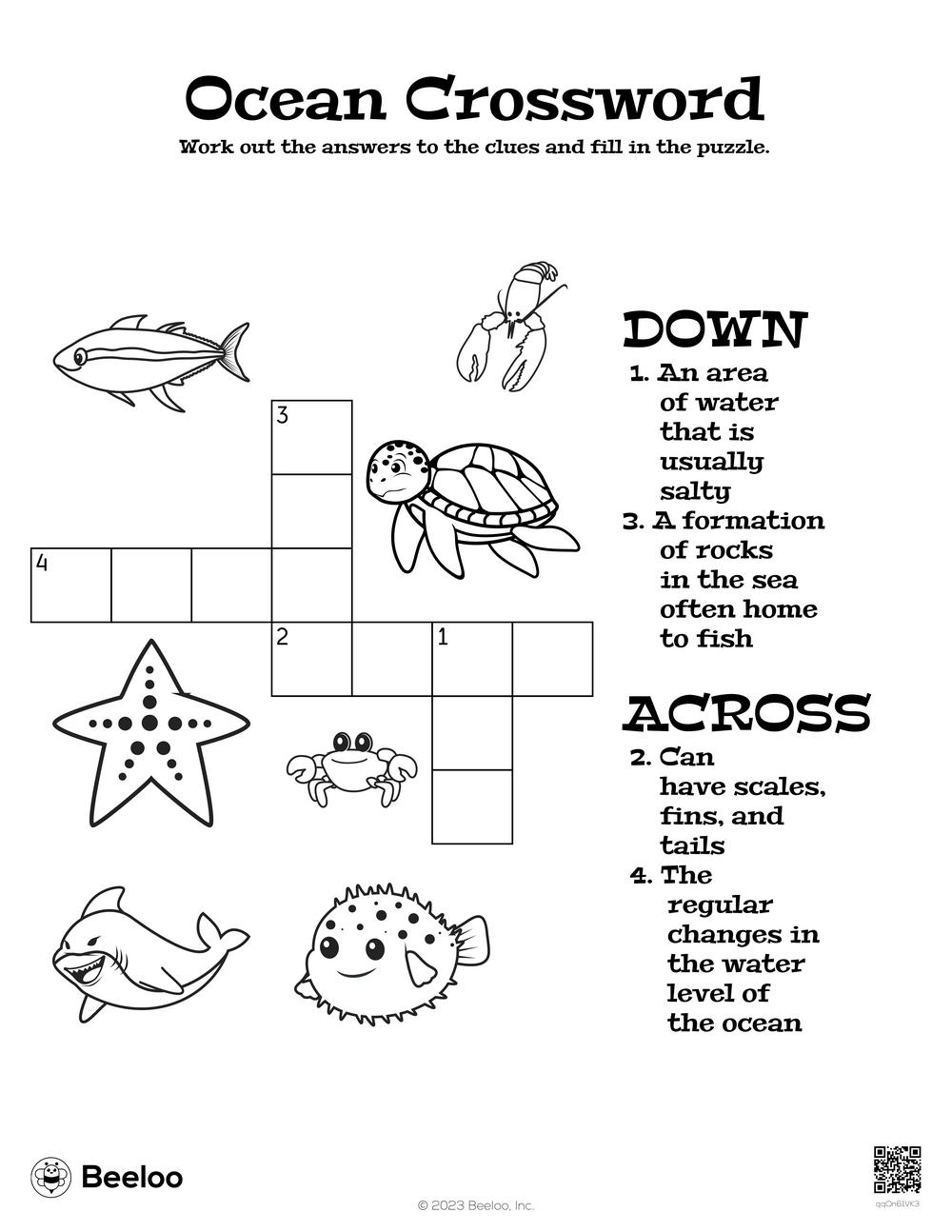 Ocean Crossword Beeloo Printable Crafts And Activities For Kids Ocean Crossword Beeloo Printable Crafts And Activities For Kids