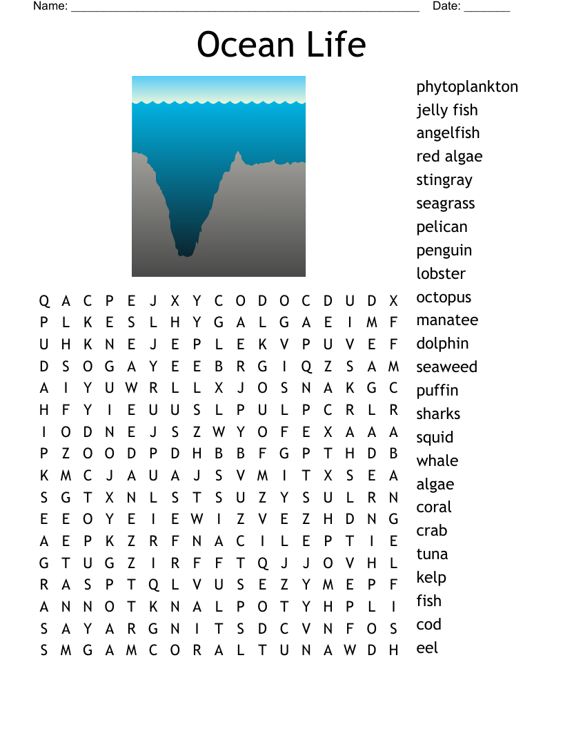 Ocean Life Word Search WordMint Ocean Life Word Search WordMint