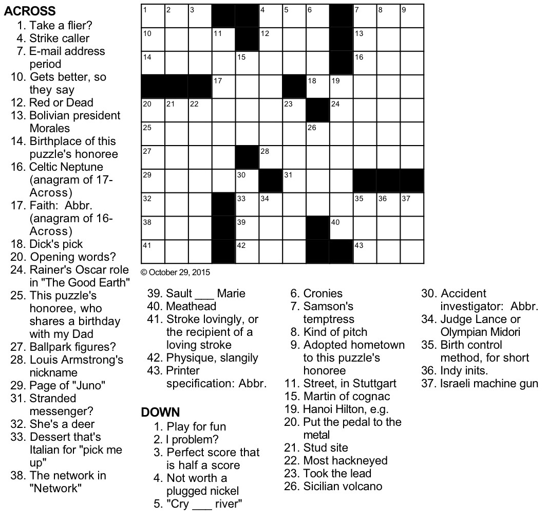 October 29 Surprise Crossword Puzzle October 29 Surprise Crossword Puzzle
