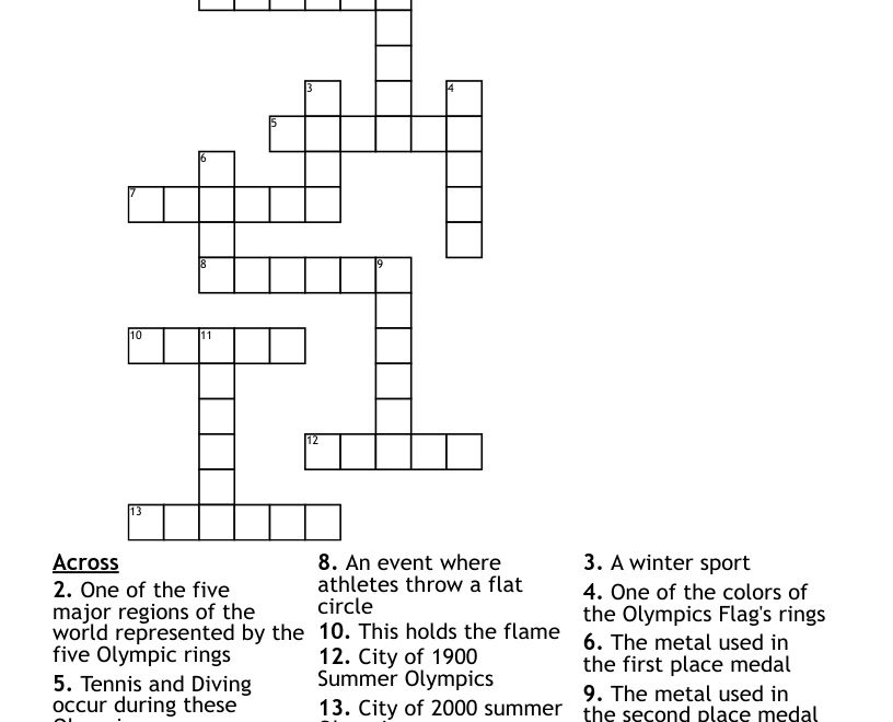 Olympic Crossword Puzzle WordMint