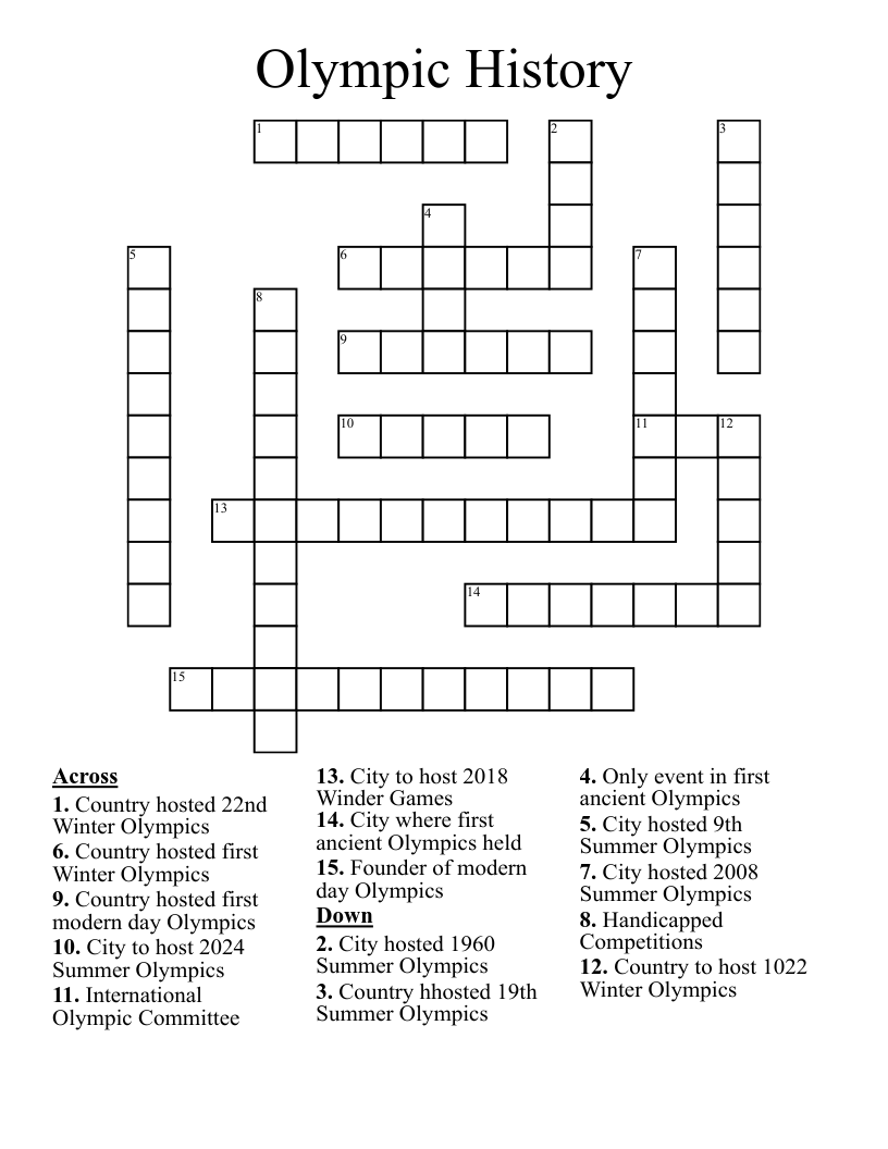 Olympic History Crossword WordMint Olympic History Crossword WordMint