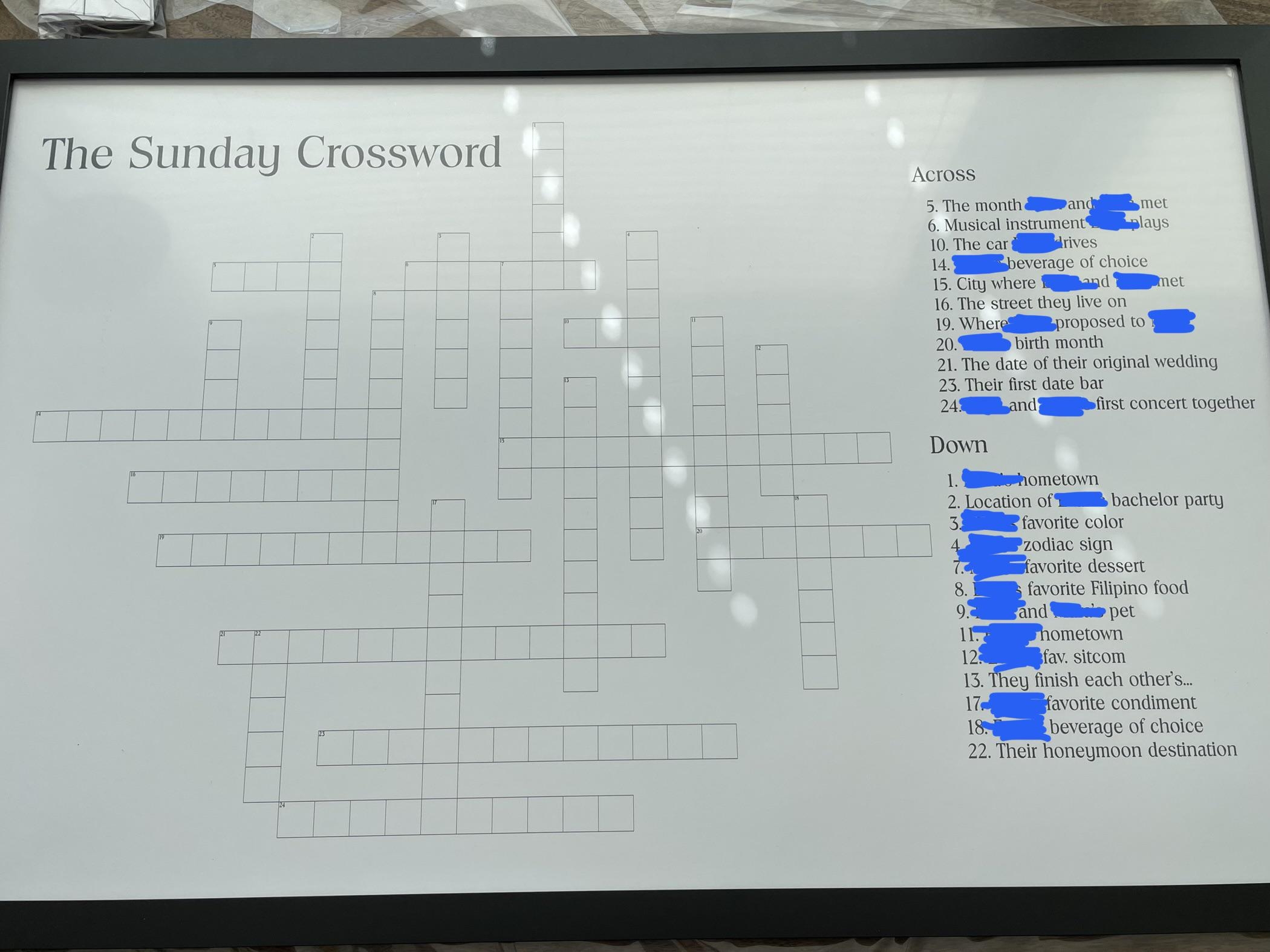 One Detail We re Keeping A Surprise Giant Sunday Crossword For Cocktail Hour R weddingplanning One Detail We re Keeping A Surprise Giant Sunday Crossword For Cocktail Hour R weddingplanning