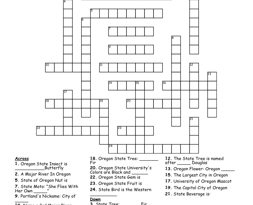 Oregon Facts Crossword WordMint
