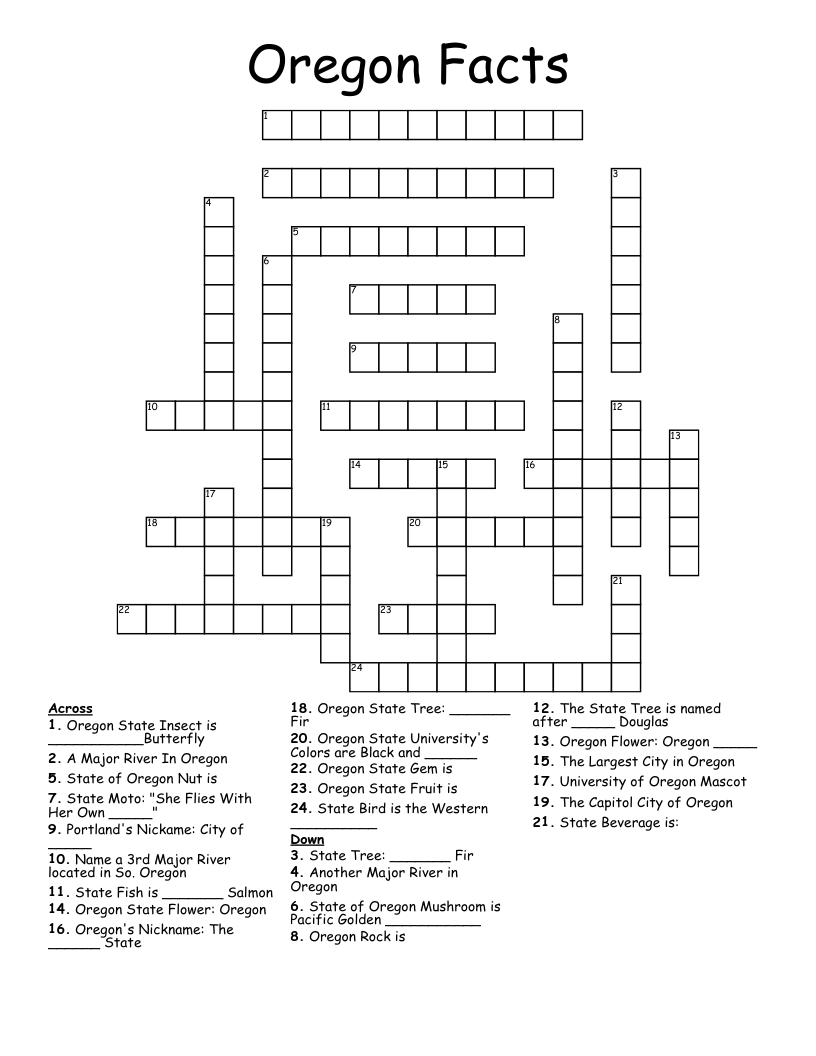 Oregon Facts Crossword WordMint Oregon Facts Crossword WordMint