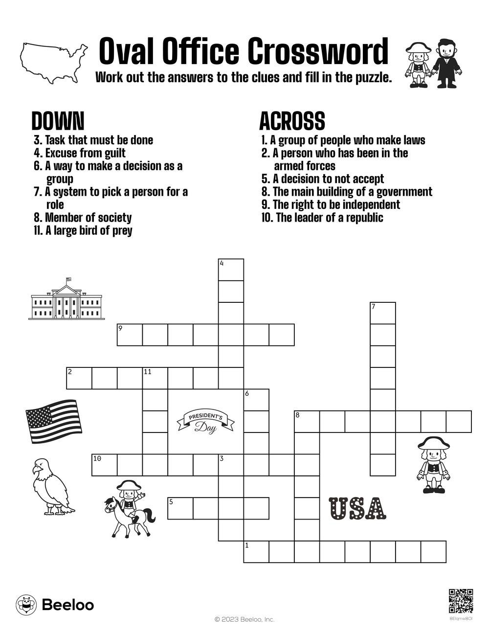 Oval Office Crossword Beeloo Printable Crafts And Activities For Kids
