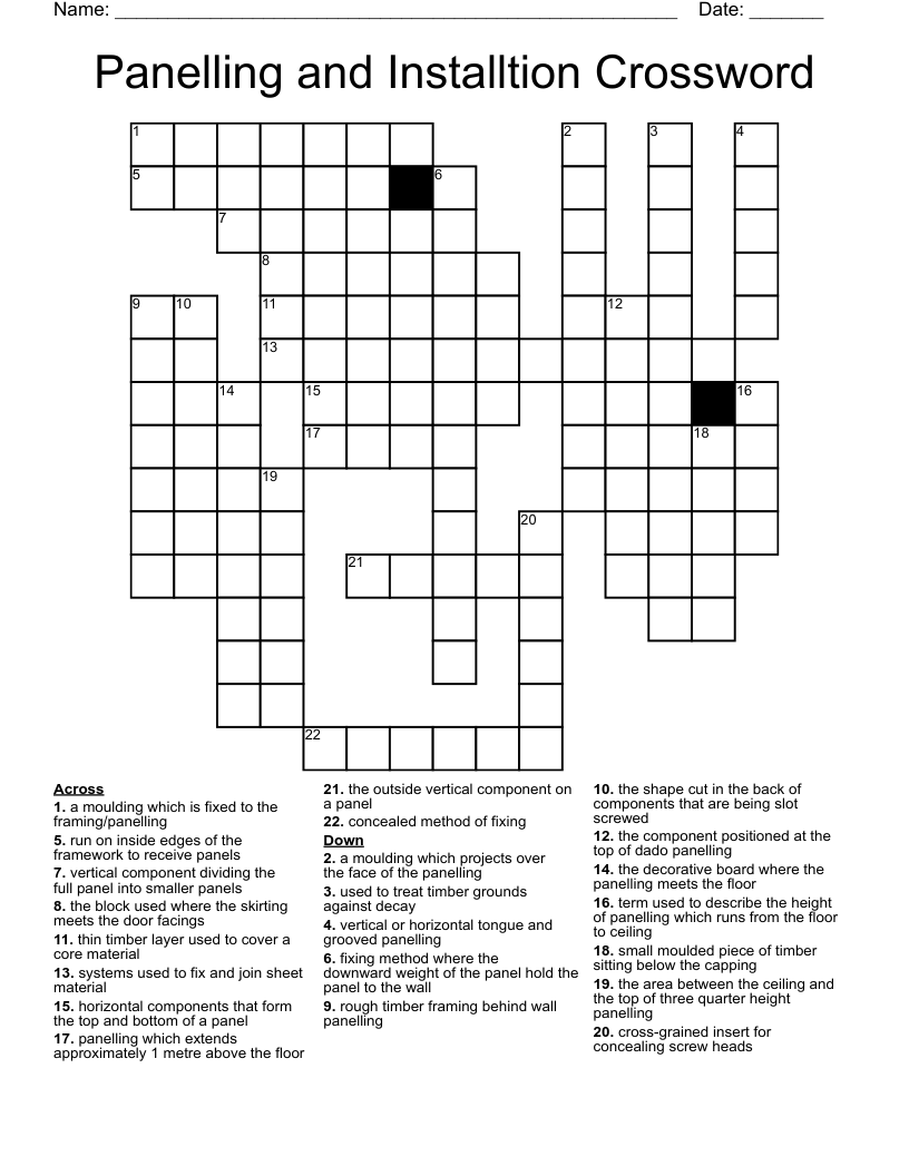 Panelling And Installtion Crossword WordMint Panelling And Installtion Crossword WordMint