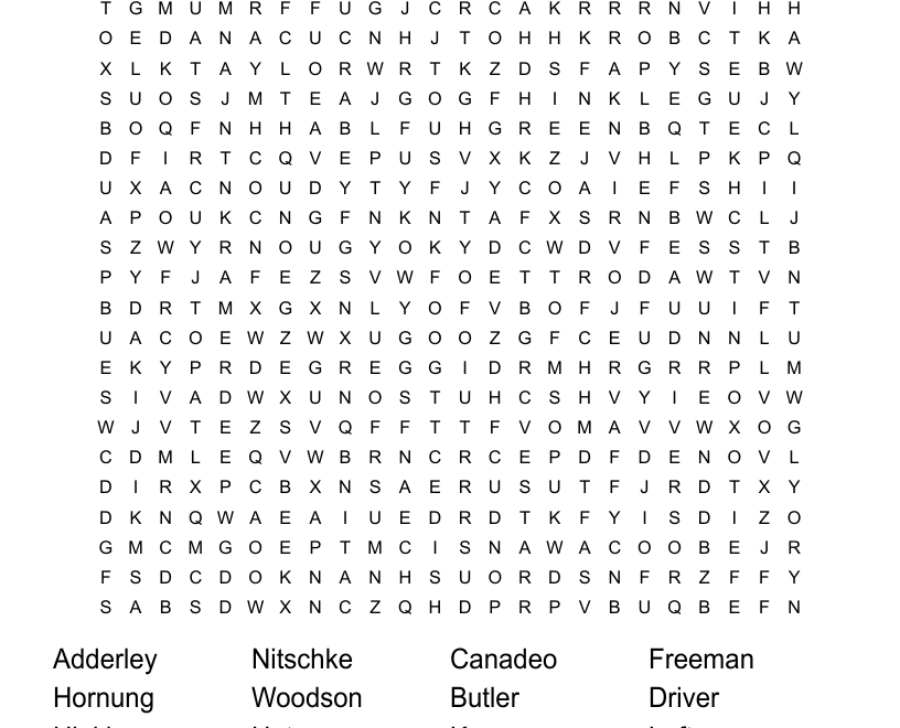 Past Green Bay Packers Greats Word Search WordMint