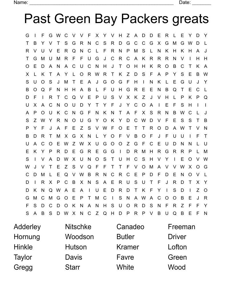 Past Green Bay Packers Greats Word Search WordMint Past Green Bay Packers Greats Word Search WordMint