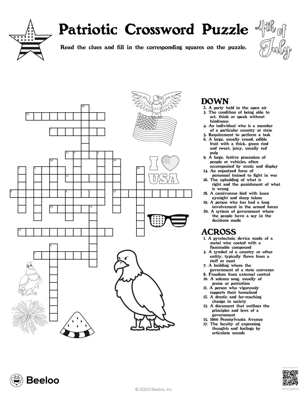 Patriotic Crossword Puzzle Beeloo Printable Crafts And Activities For Kids Patriotic Crossword Puzzle Beeloo Printable Crafts And Activities For Kids