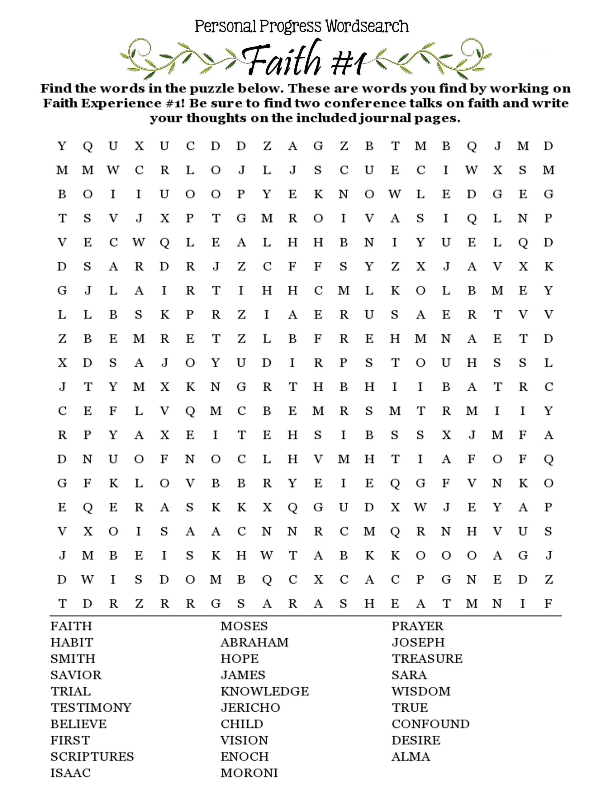 Personal Progress Faith Experience 1 Crossword Puzzle Your Worksheets Library