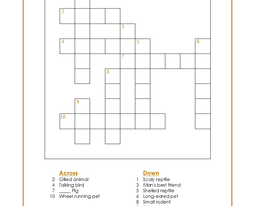 Pets Crossword Puzzle Beginner My Printable Puzzles