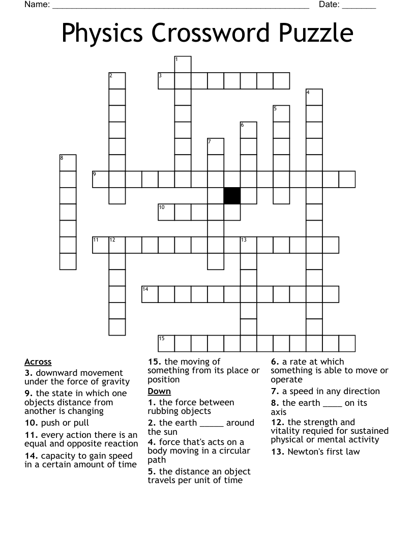 Physics Crossword Puzzle WordMint