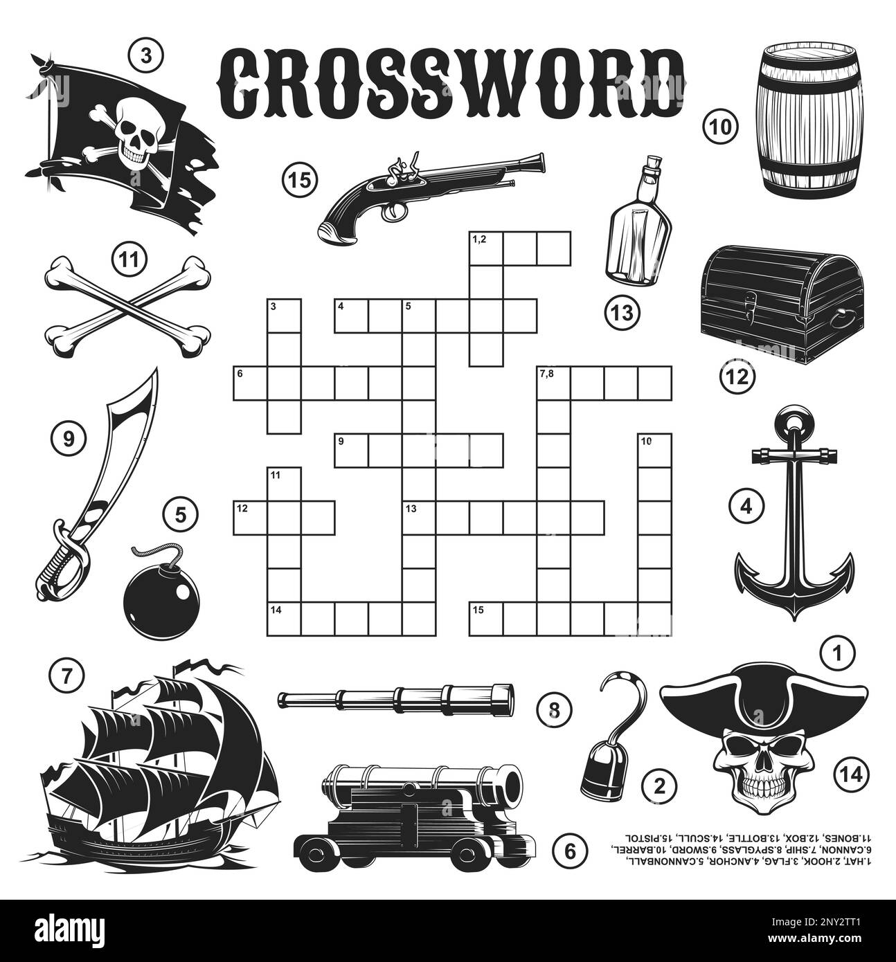 Pirate And Corsair Crossword Grid To Find Word Vector Quiz Game Crossword Grid Worksheet To Guess