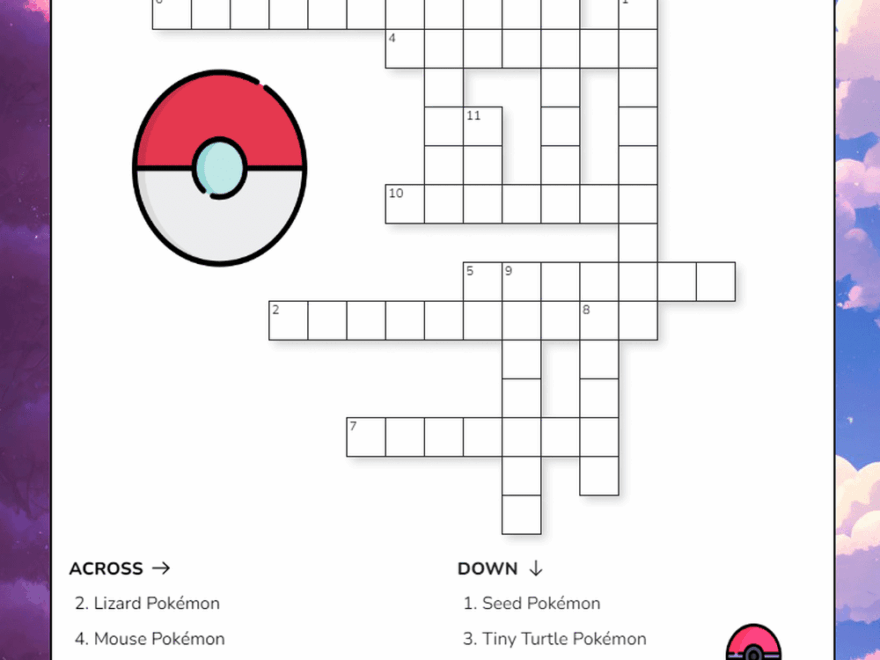 Pokemon Crossword Puzzle Worksheets Printable