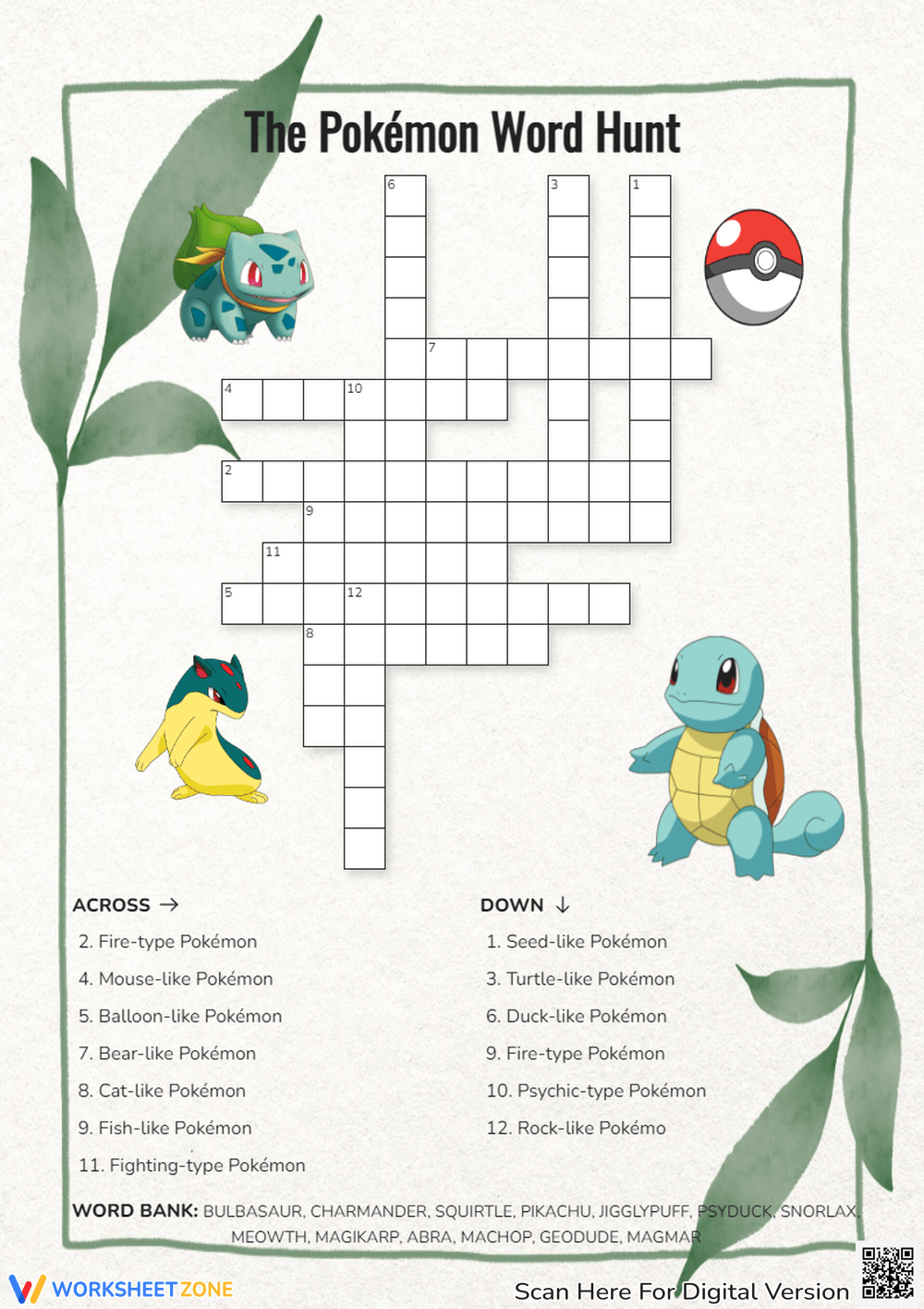 Pokemon Crossword Puzzle Worksheets Printable Pokemon Crossword Puzzle Worksheets Printable
