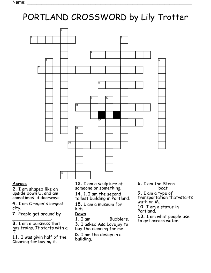 PORTLAND CROSSWORD By Lily Trotter WordMint PORTLAND CROSSWORD By Lily Trotter WordMint