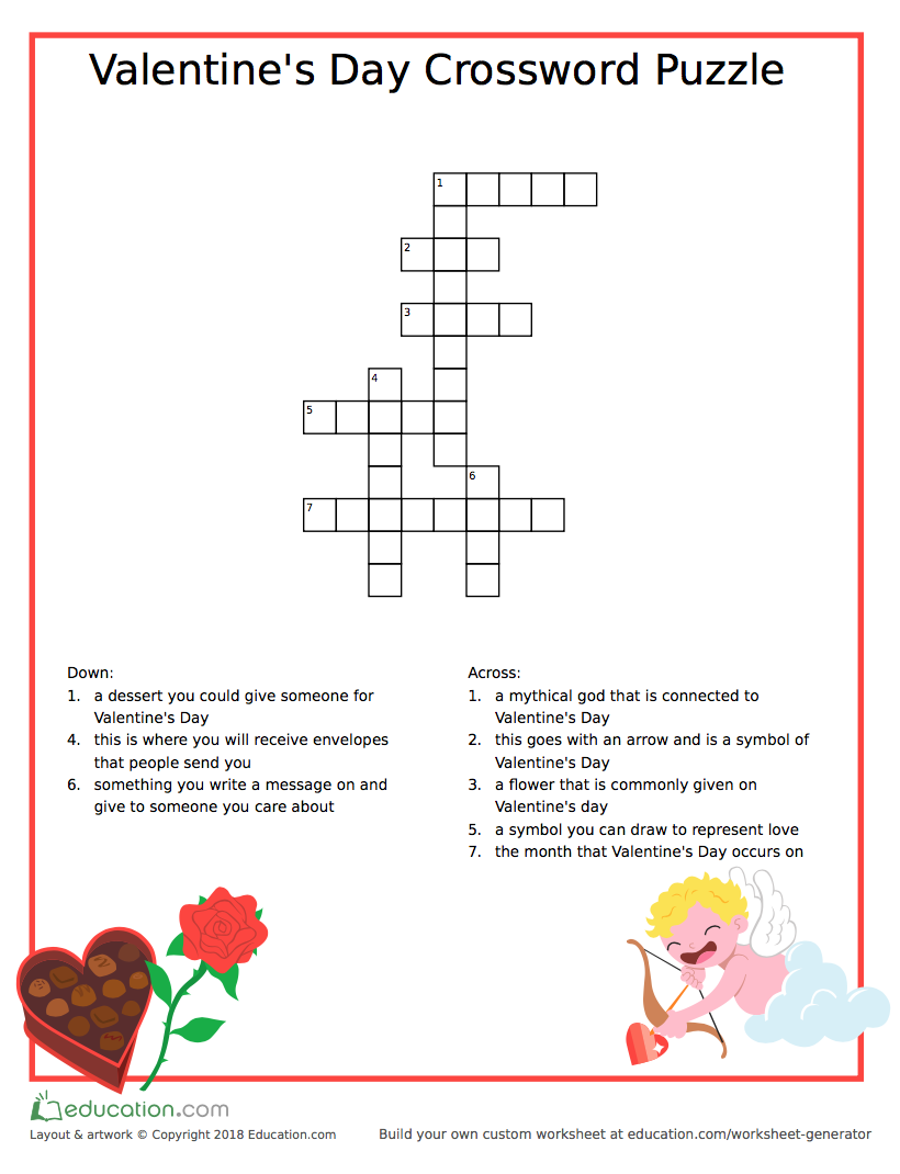 Valentines Crossword Puzzle Printable Valentines Crossword Puzzle Printable