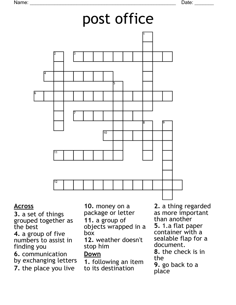Post Office Crossword WordMint Post Office Crossword WordMint