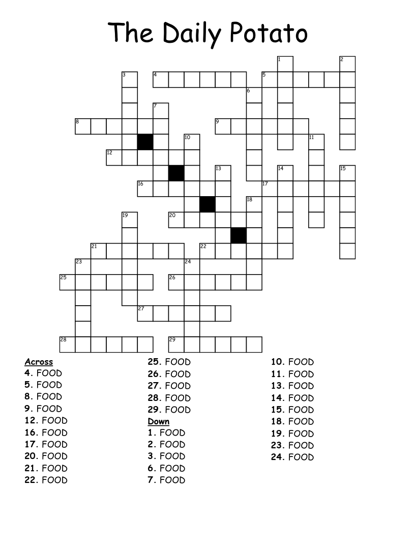 Potato Crossword WordMint Potato Crossword WordMint