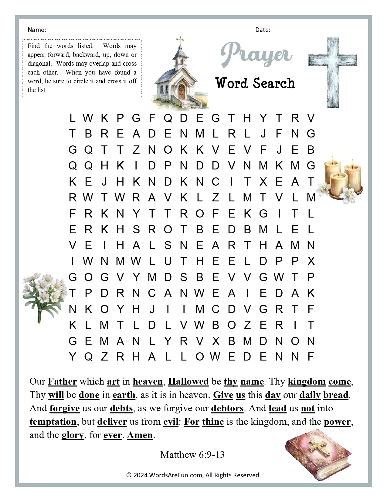 Prayer Word Search For Kids